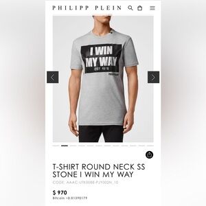 BRAND NEW T-SHIRT PHILIPP PLEIN ROUND NECK  STONE I WIN MY WAY